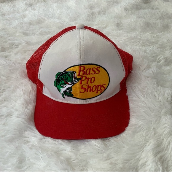BASS PRO SHOPS • Red and White SnapBack Gone Fishing Trucker Hat Mesh - Picture 2 of 8